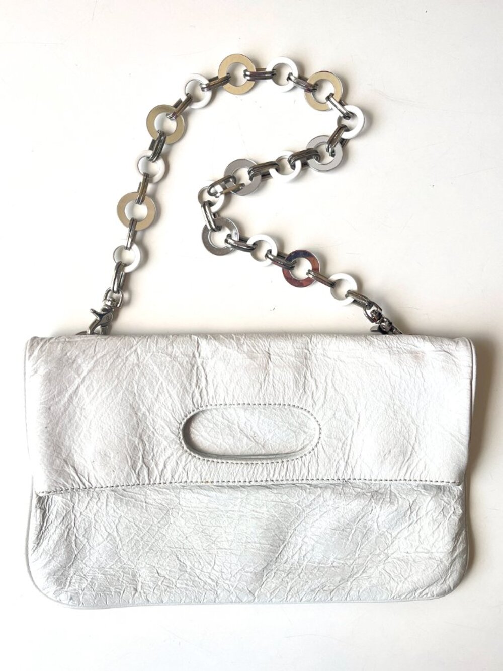 Franchi Collection White Patent Leather Mod Convertible Shoulder Bag Purse
